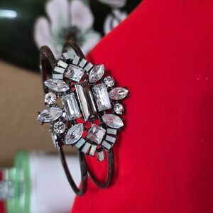 Gun Metal Cubic Zirconia Cluster Hinge Bangle